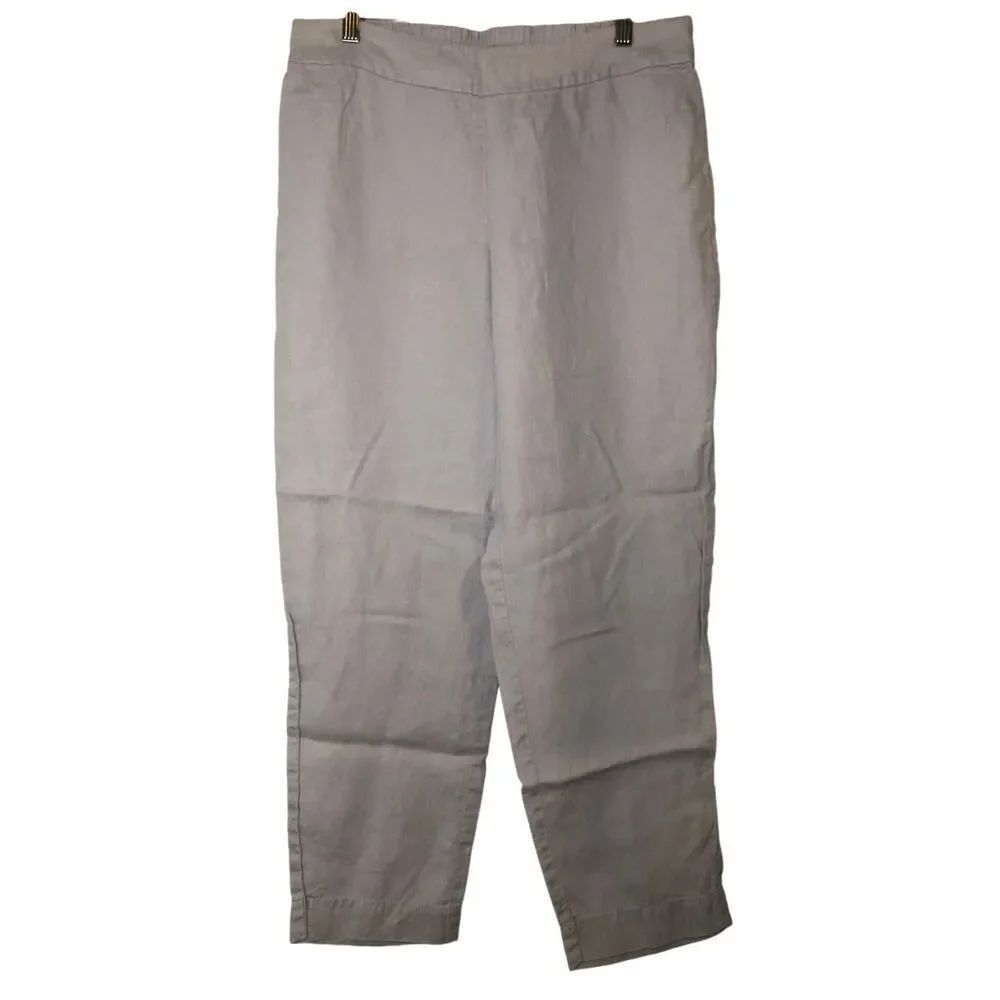 Eileen Fisher 100% Organic Linen Pull-on Pants size S light gray / lilac Sustain